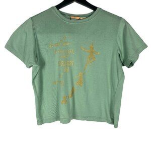 Bobby Chan Peter Pan Second Star to the Right Silk Cropped Relaxed Tee Green S